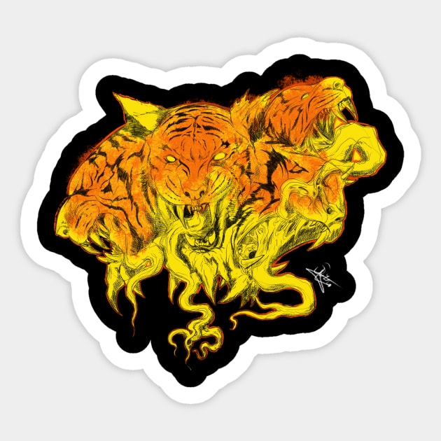 Mutant Lovecraftian Tiger Sticker by NeoHorror